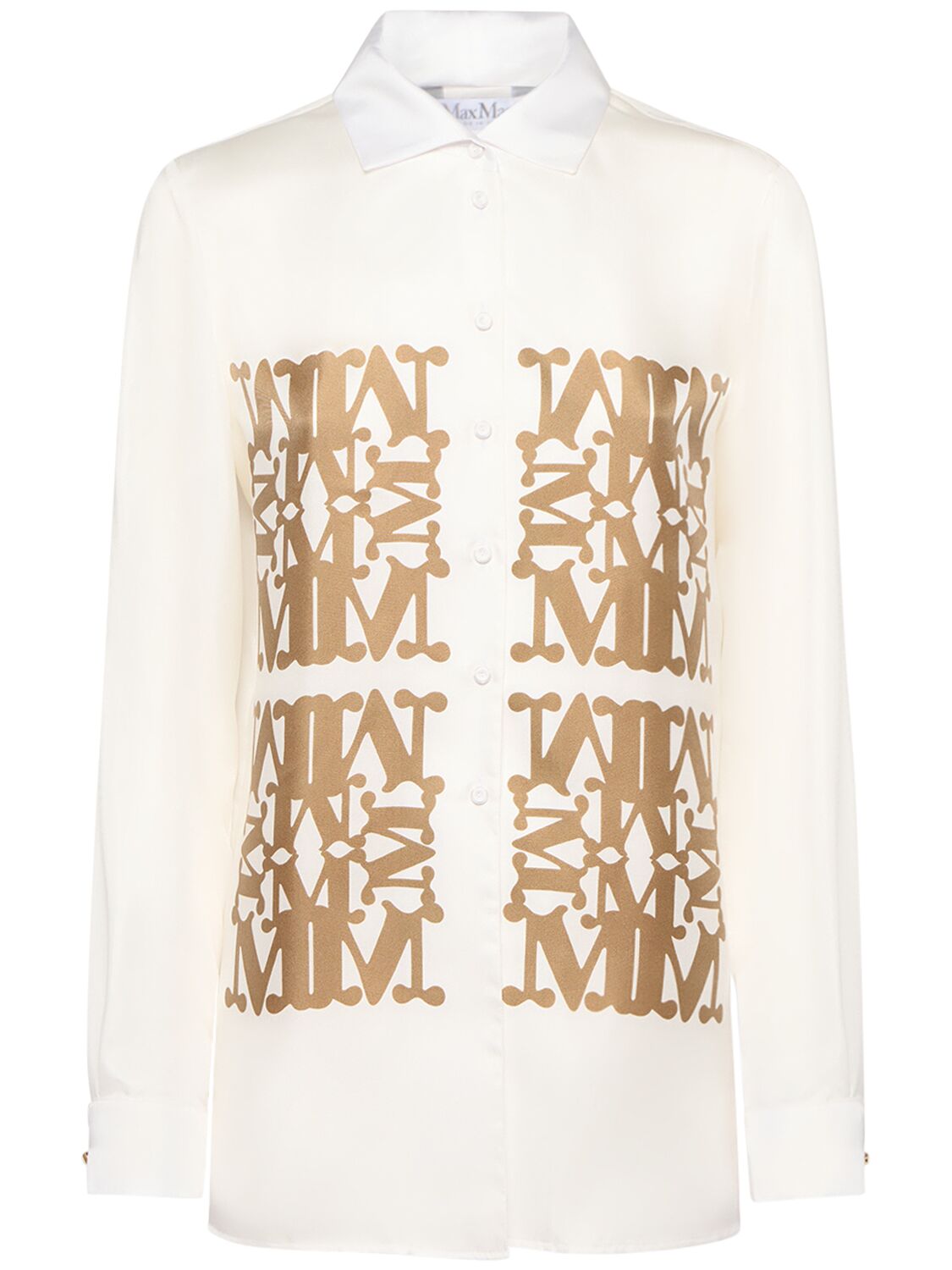 Max Mara Legno Silk Twill Logo Shirt In Ivory/honey