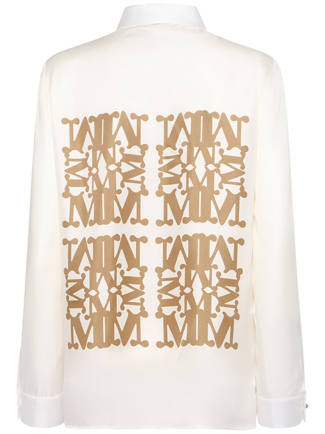 Shop Max Mara Legno Silk Twill Logo Shirt In Ivory/honey