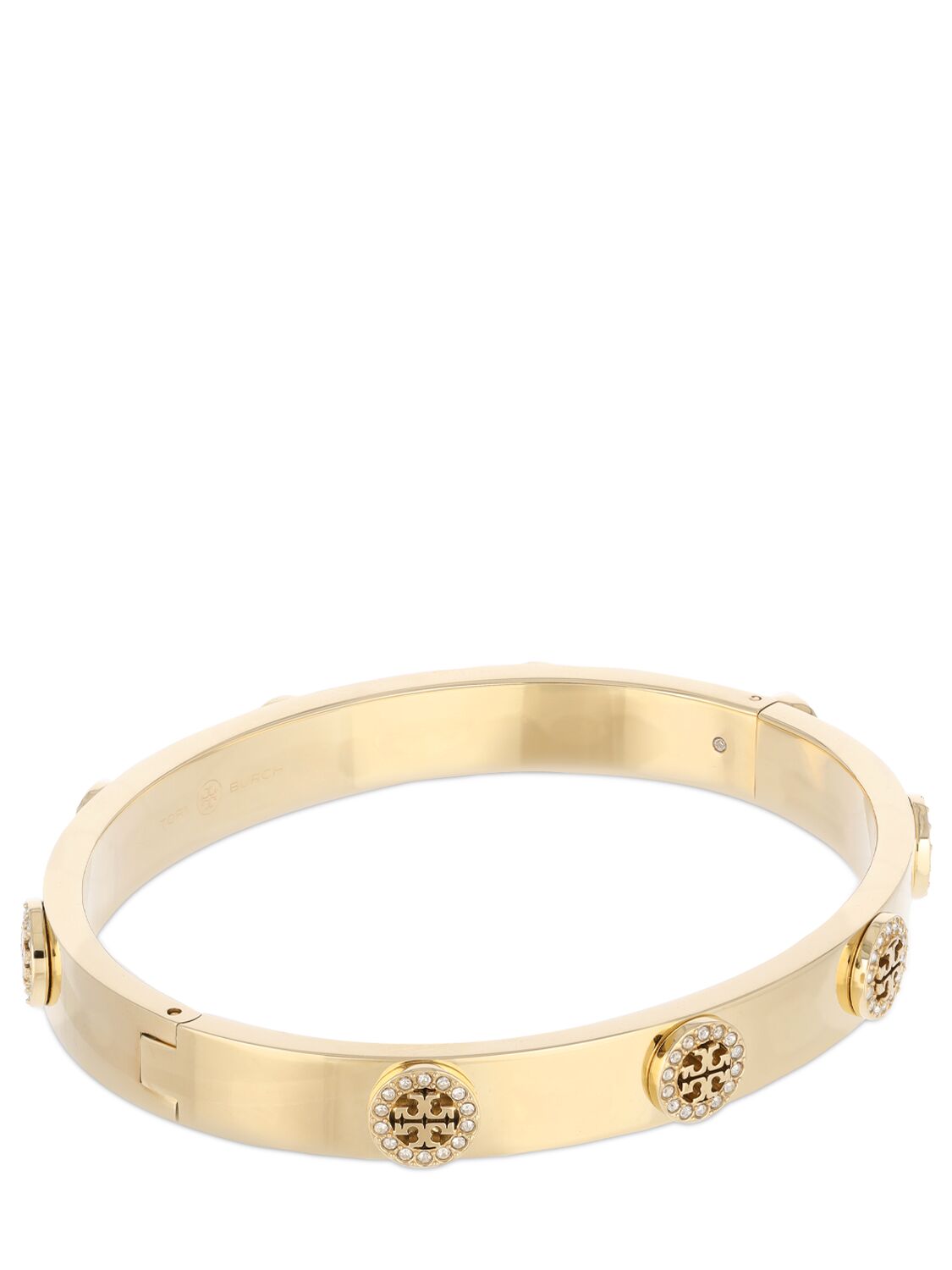 Shop Tory Burch Miller Stud Pavé Hinge Bracelet In Gold,crystal