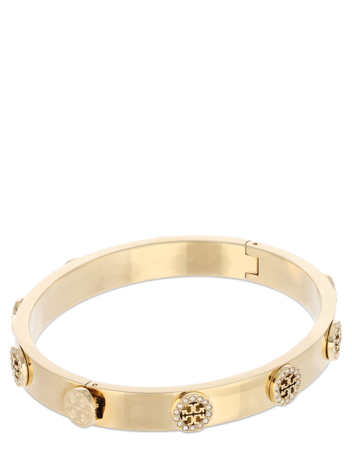 Shop Tory Burch Miller Stud Pavé Hinge Bracelet In Gold,crystal