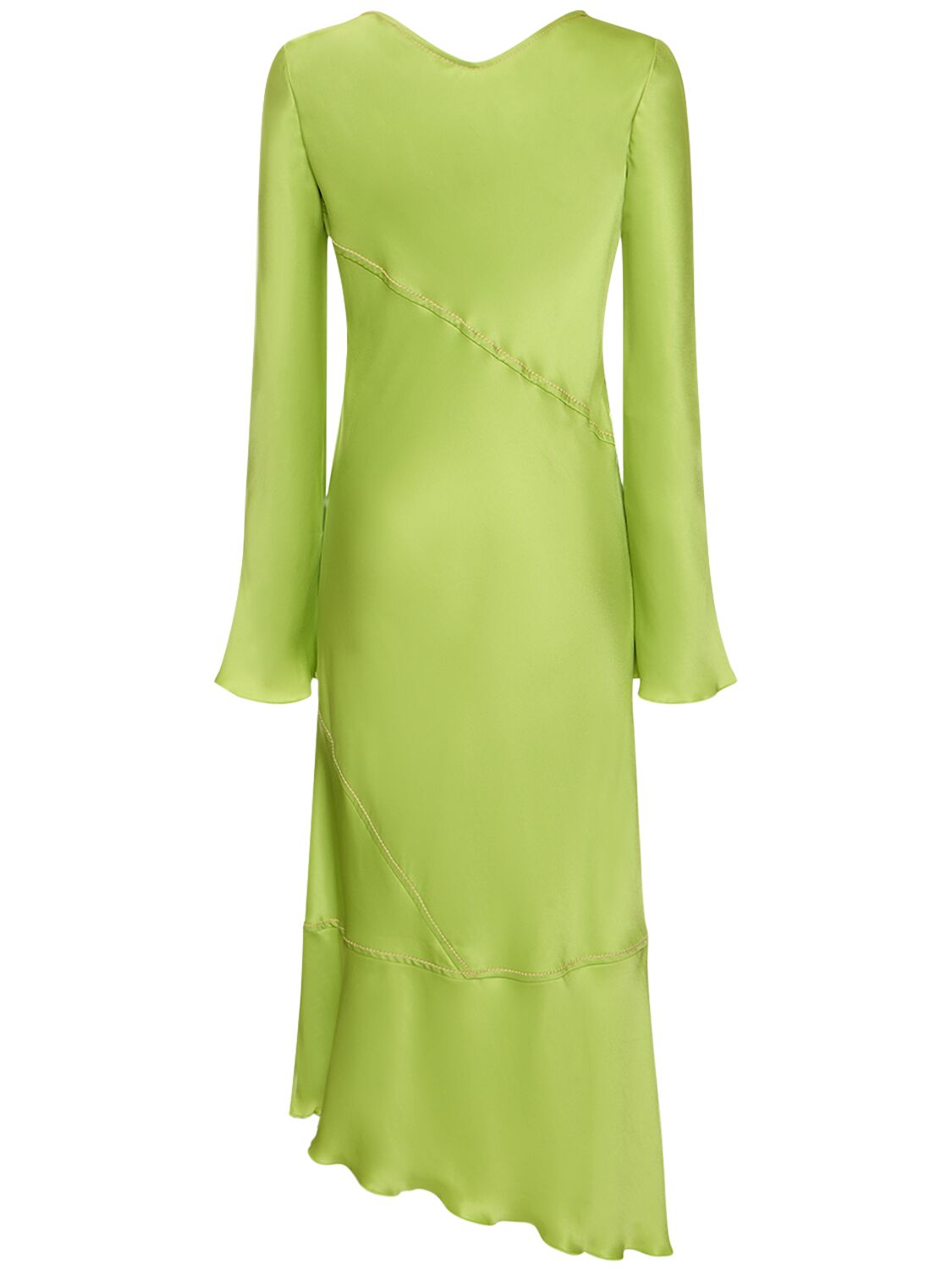 Shop Acne Studios Asymmetric Satin L/s Midi Dress In Bright Green