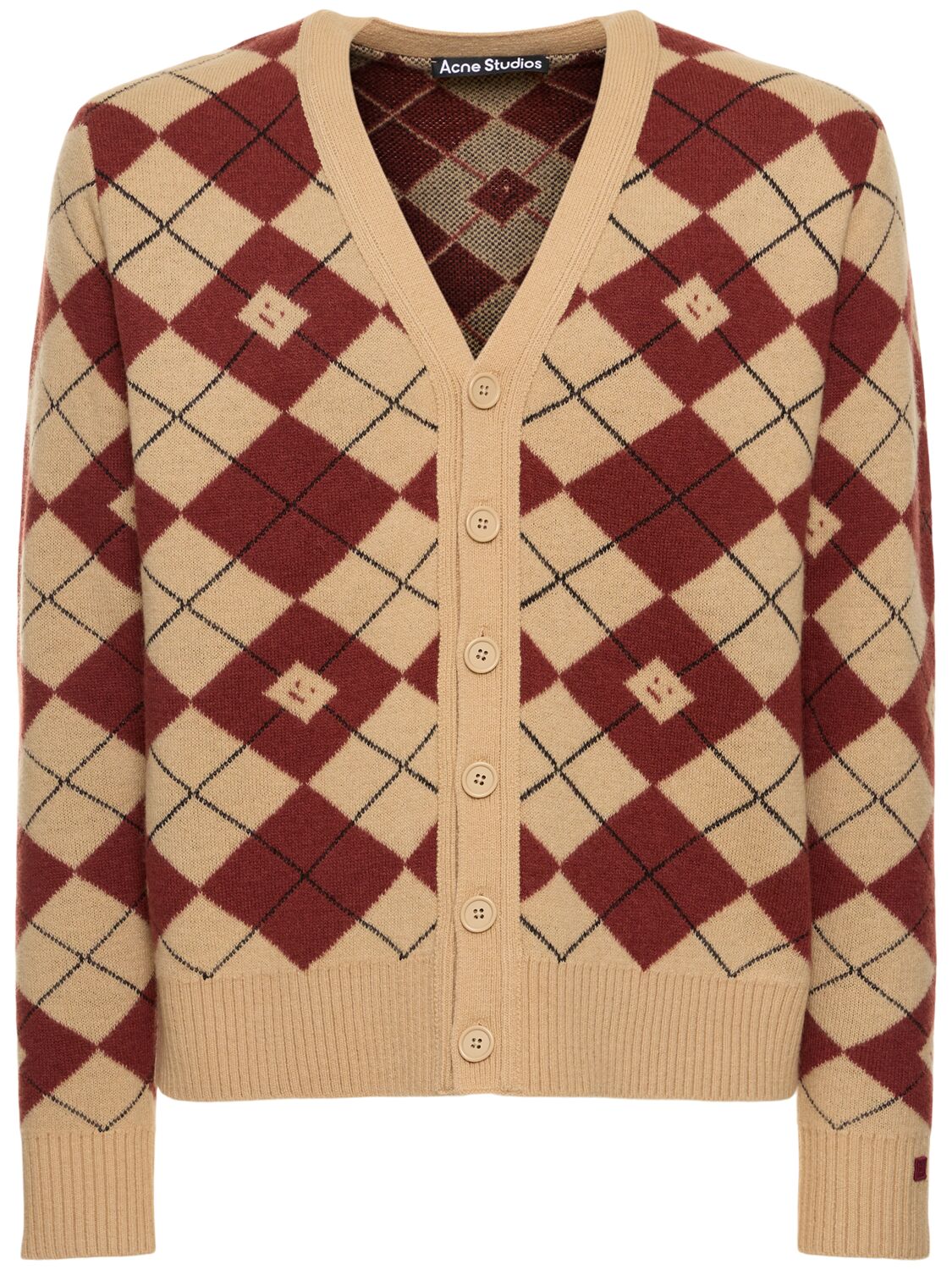 Shop Acne Studios Kwanny Wool Blend Jacquard Cardigan In Biscuit Beige