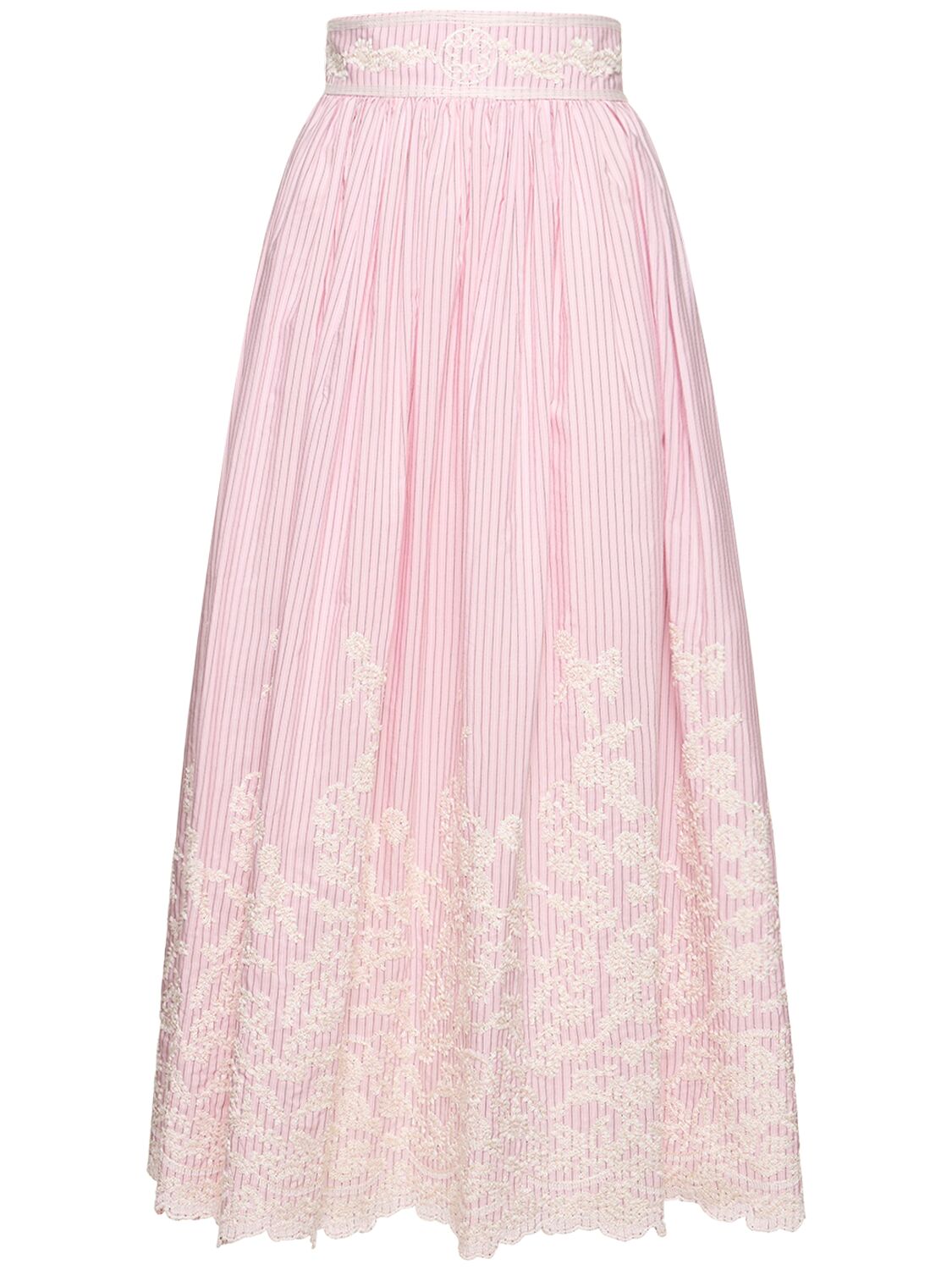 Shop Elie Saab Embroidered Poplin Midi Skirt In White,pink