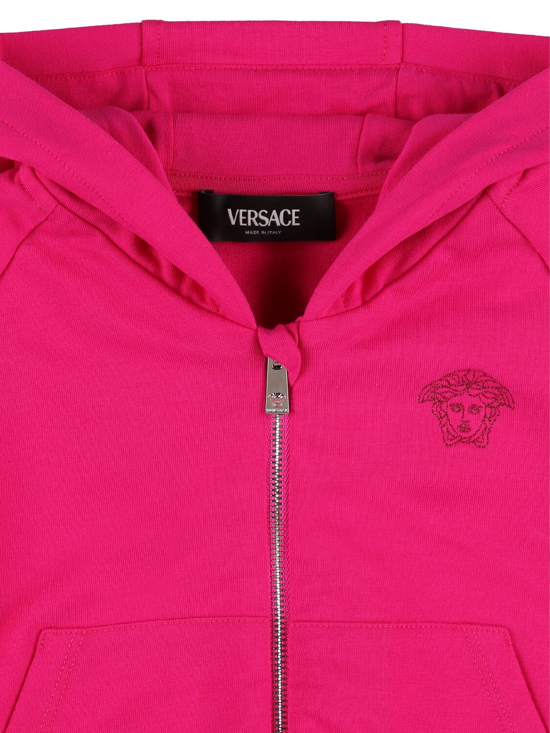 Shop Versace Cotton Zip Hoodie In Fuchsia