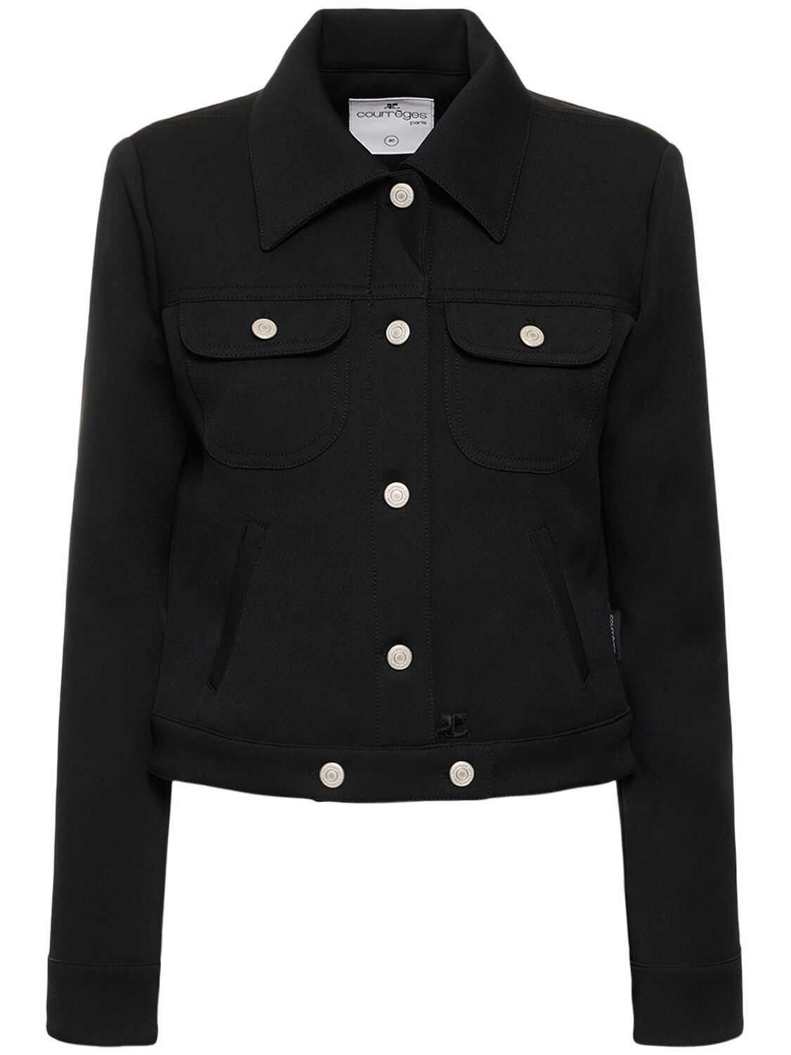 Courrèges Long-sleeve Twill Collared Trucker Jacket In Black