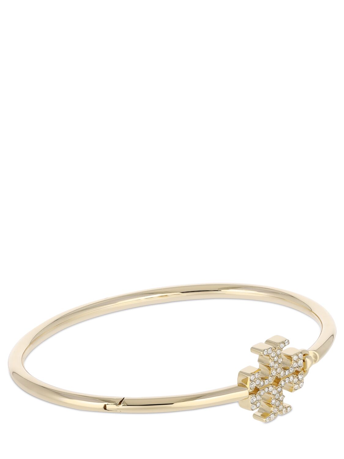 Shop Tory Burch Eleanor Crystal Pavé Hinged Cuff In Gold,crystal