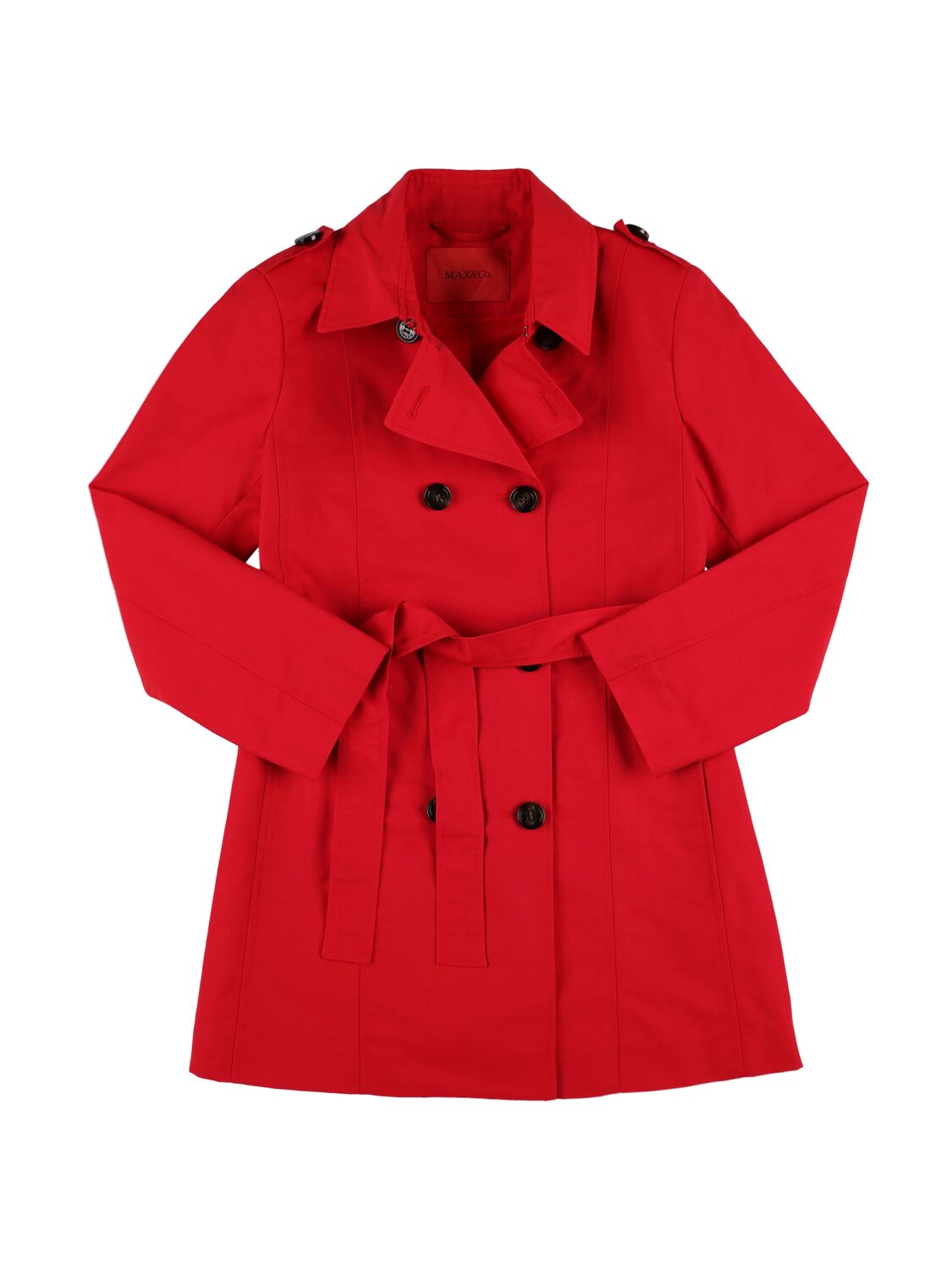 Max & Co Kids' Belted Double-breasted Coat In Red