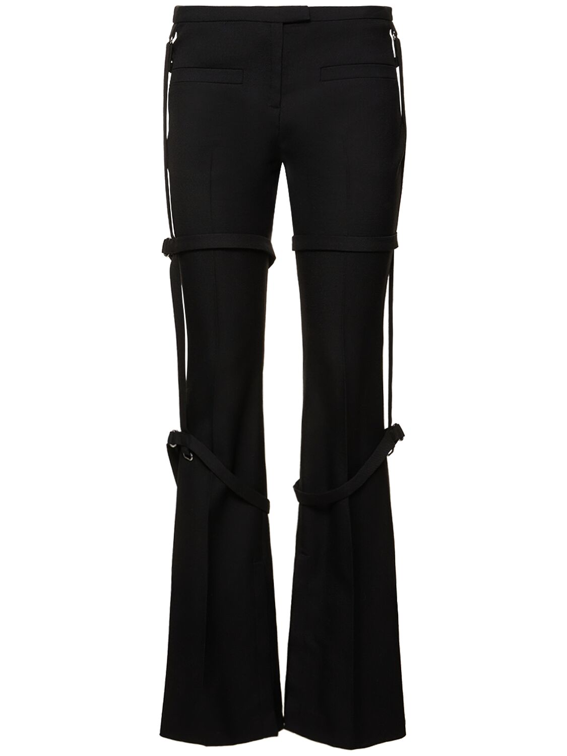 Shop Courrèges Multi-strap Bootcut Wool Pants In Black
