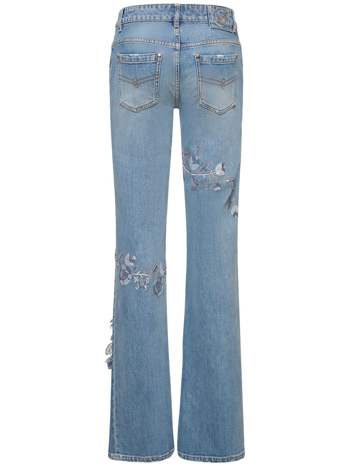 Shop Blumarine Denim Straight Jeans W/flowers In Blue