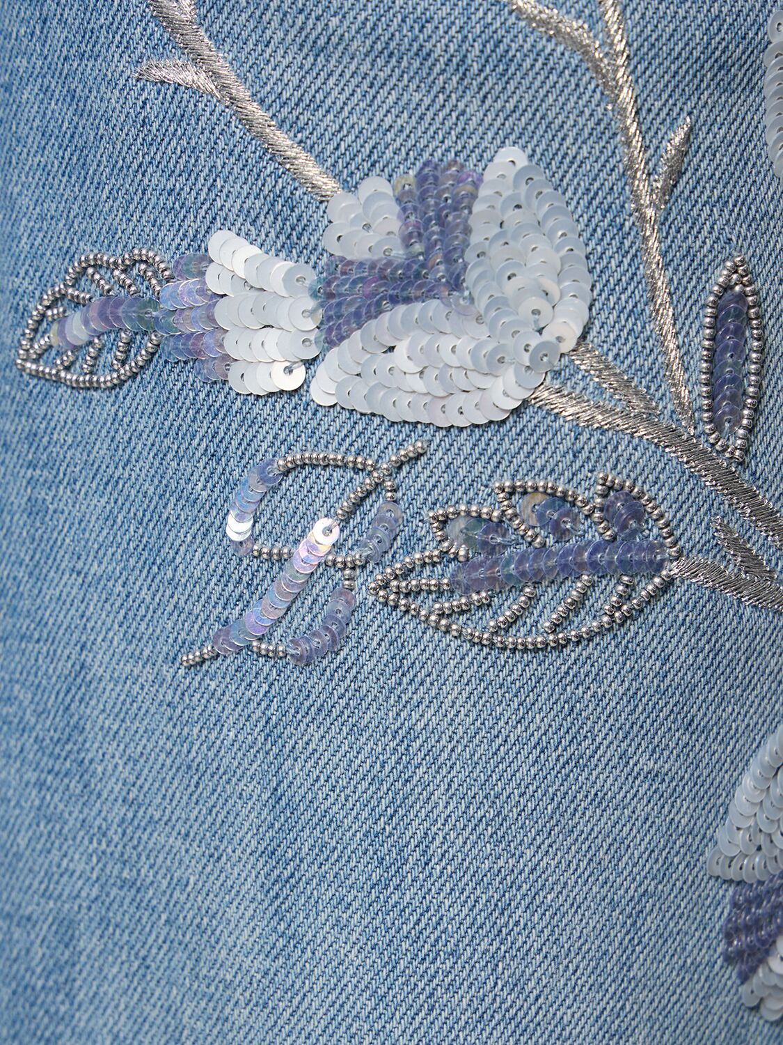 Shop Blumarine Denim Straight Jeans W/flowers In Blue