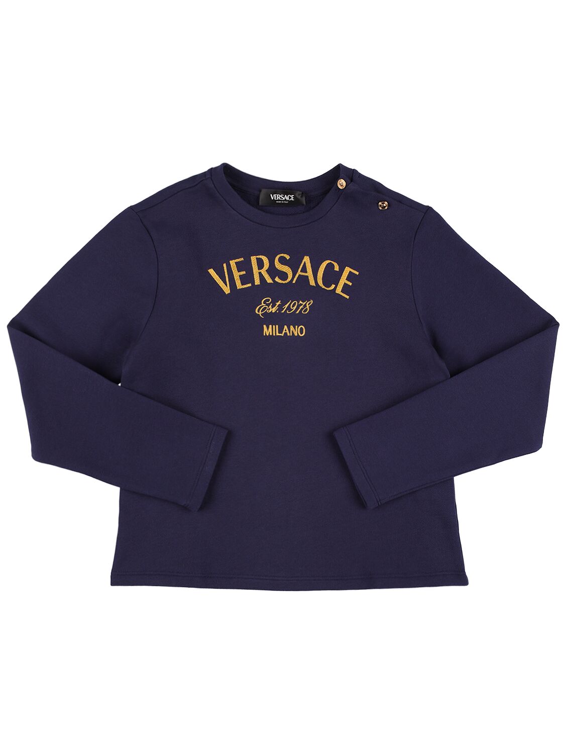 Versace Kids' Embroidered Logo Sweatshirt In Navy,gold