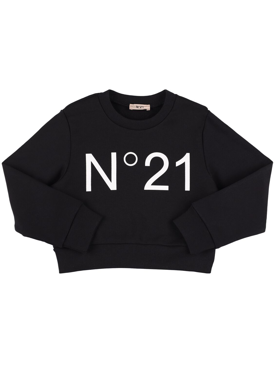 N°21 Kids' Logo Print Cropped Cotton Sweatshirt In Navy