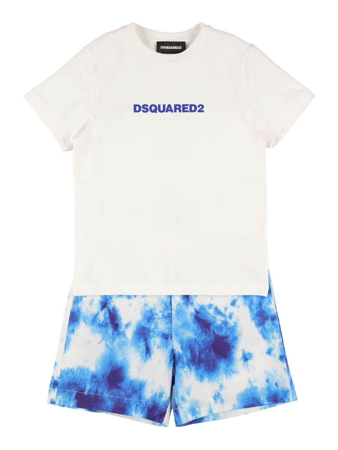 Dsquared2 Kids' Printed Cotton Jersey T-shirt & Shorts In White,blue