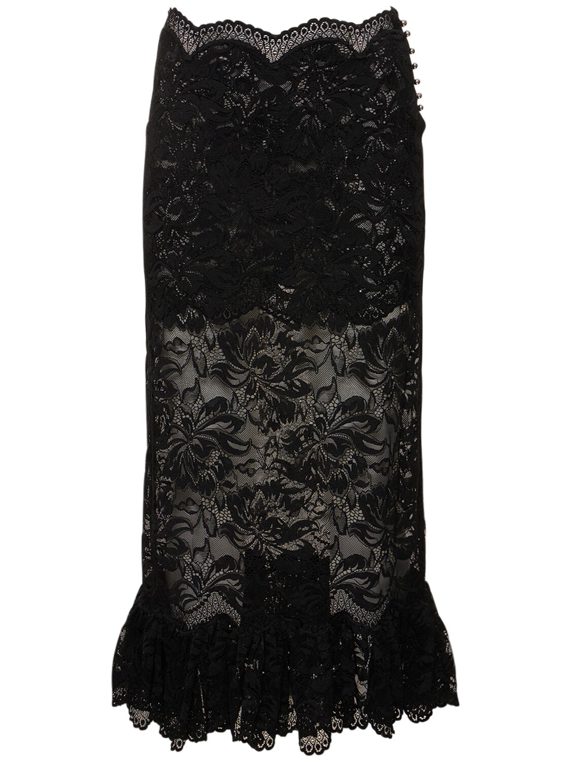 Image of High Rise Lace Flared Midi Skirt