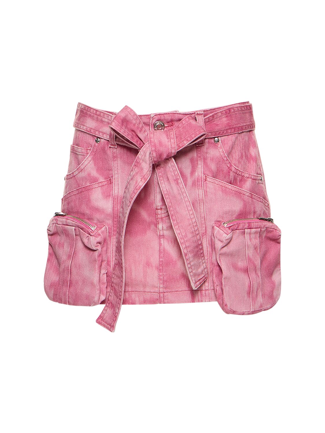Shop Blumarine Belted Denim Mini Cargo Skirt In Multi,pink
