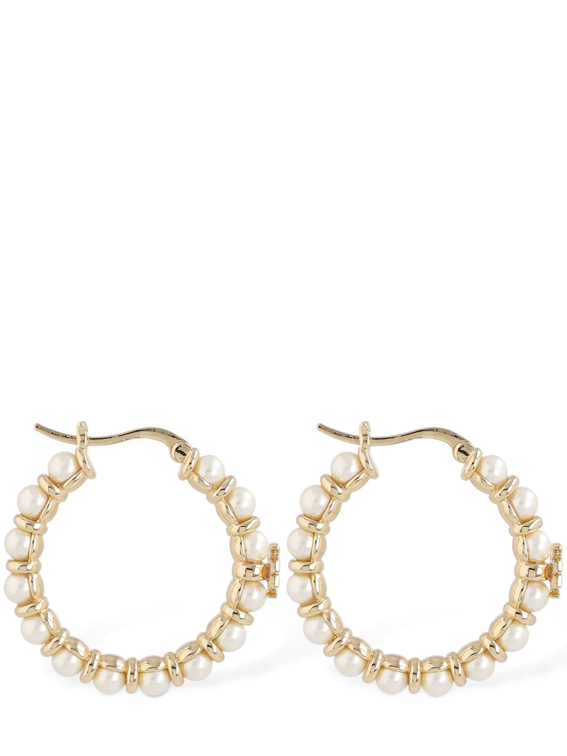 Shop Tory Burch Kira Faux Pearl Hoop Earring In White,gold