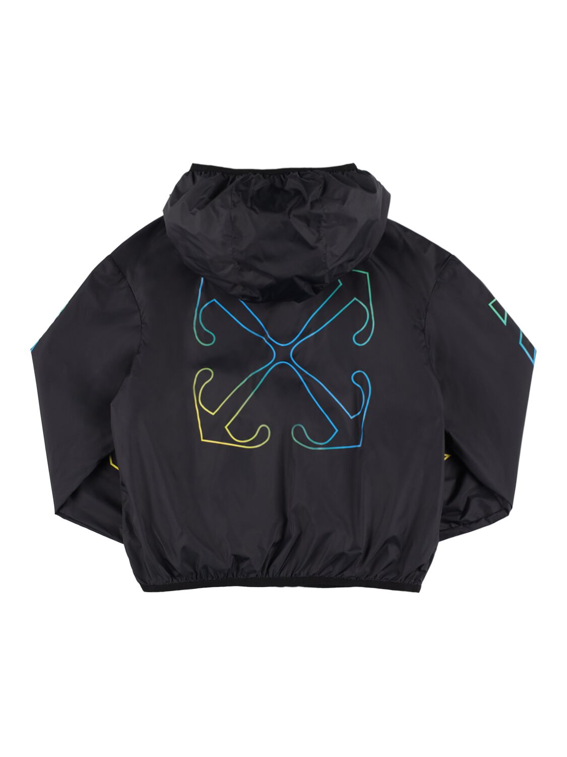 Off-white Kids' Arrow Rainbow Nylon Windbreaker Jacket In Black