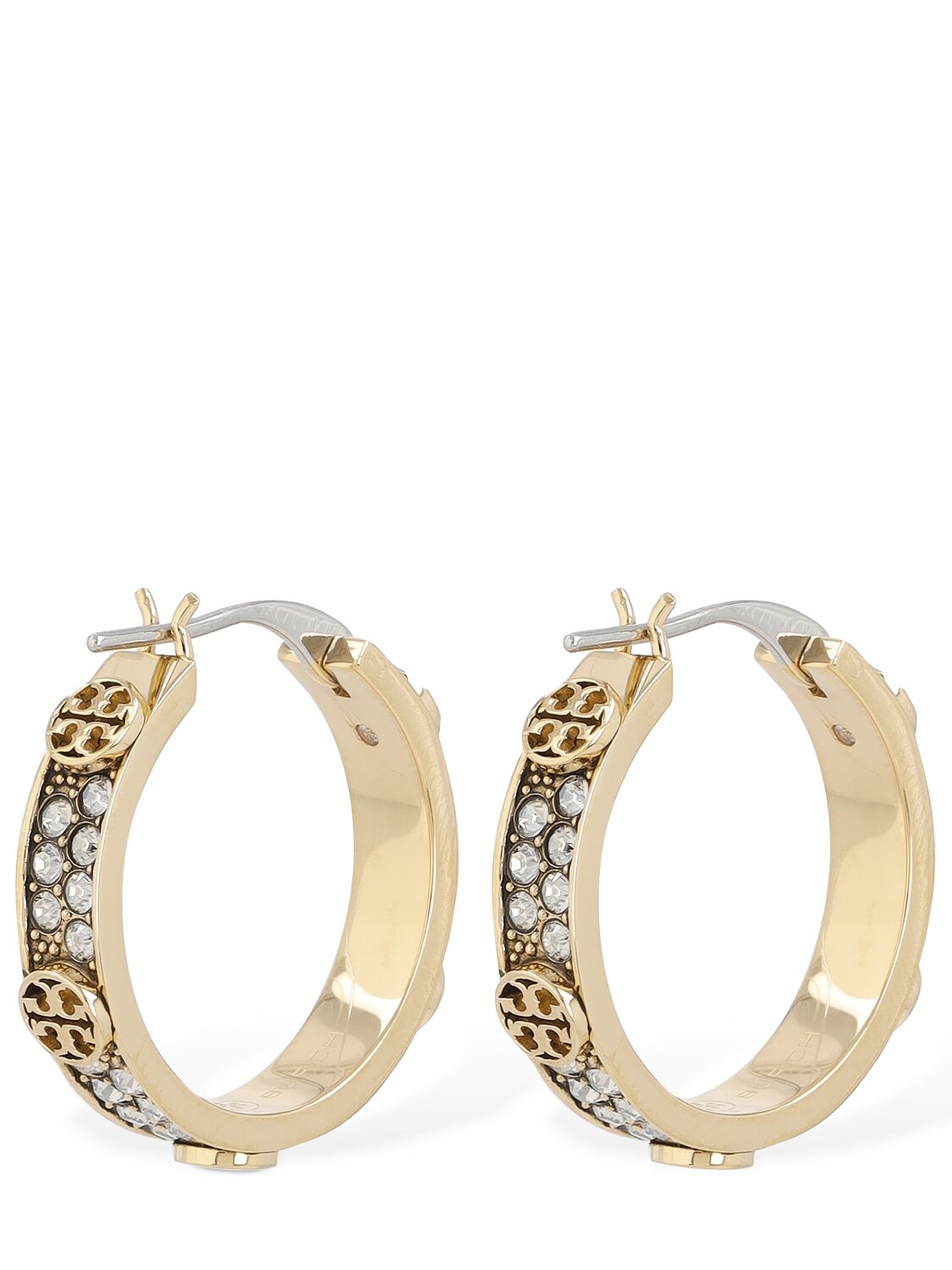 Shop Tory Burch Small Miller Stud Hoop Earrings In Gold,crystal