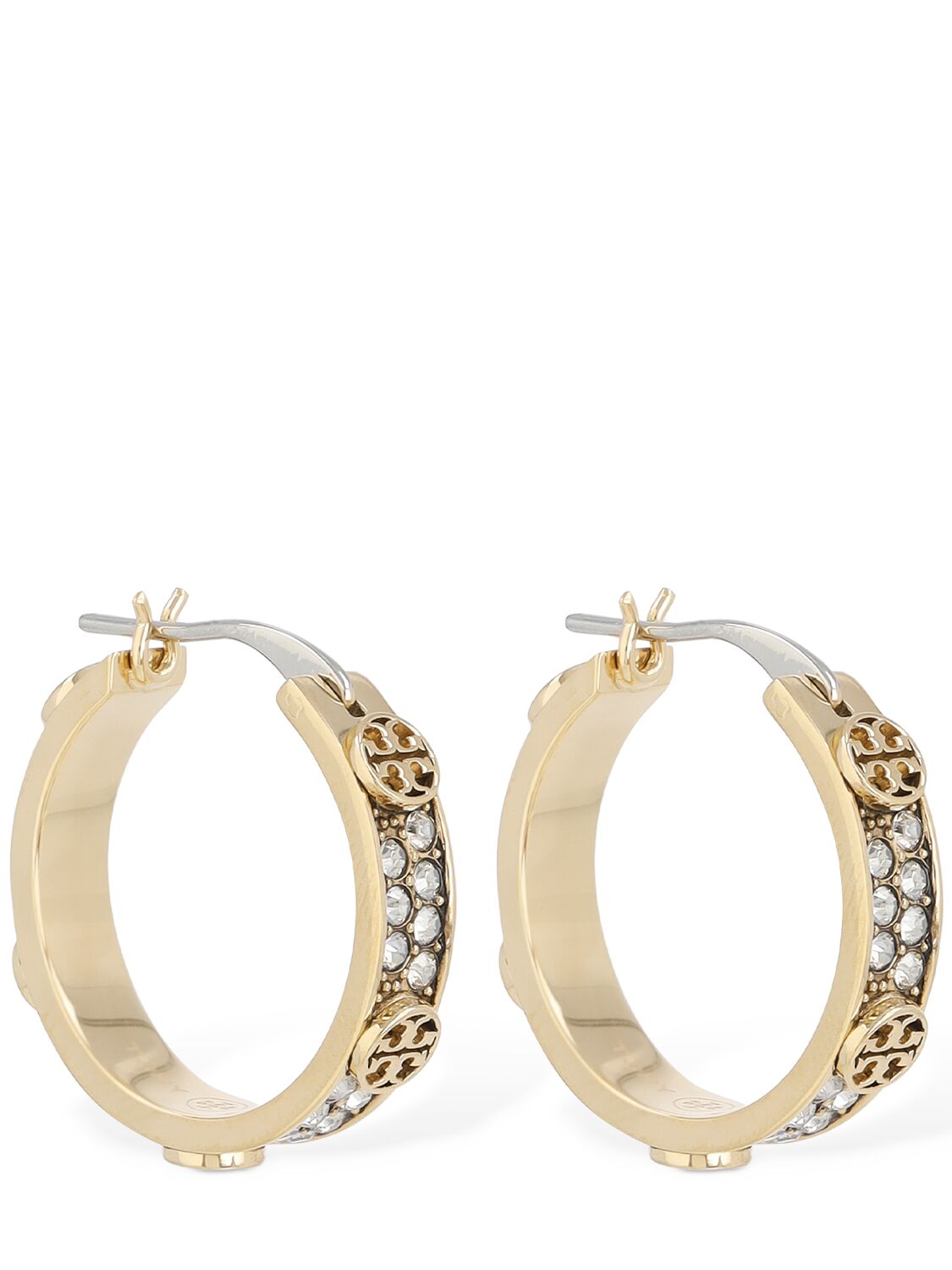 Tory Burch Small Miller Stud Hoop Earrings In Gold,crystal