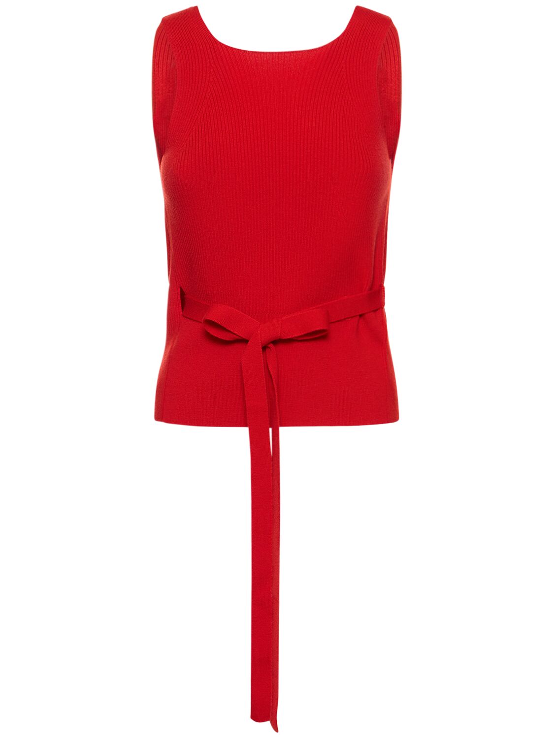 Patou Ribbed Knit Sleeveless Wrap Top W/ Laces In Red