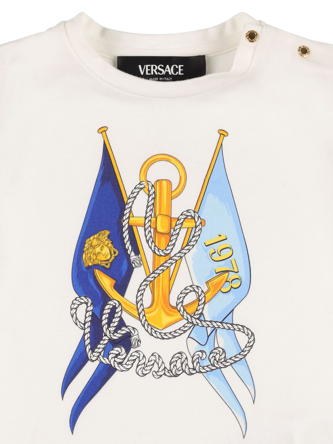 Shop Versace Printed Marine Cotton Jersey T-shirt In White