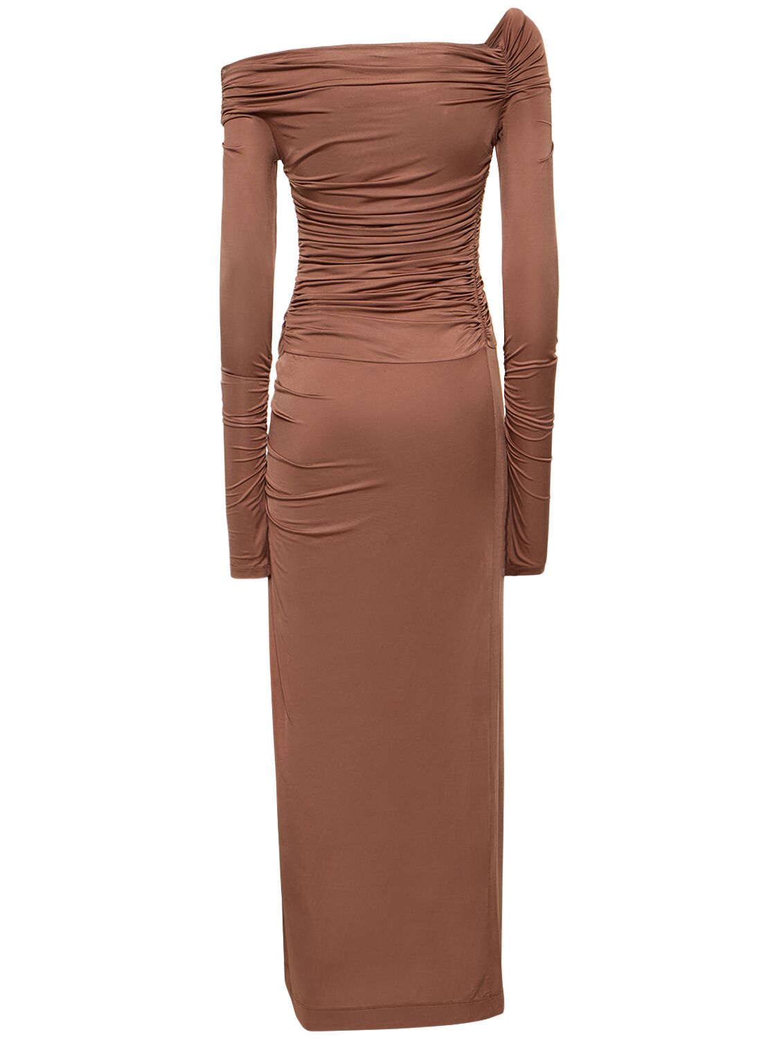 Shop Helmut Lang Luster Stretch Viscose Long Dress In Brown