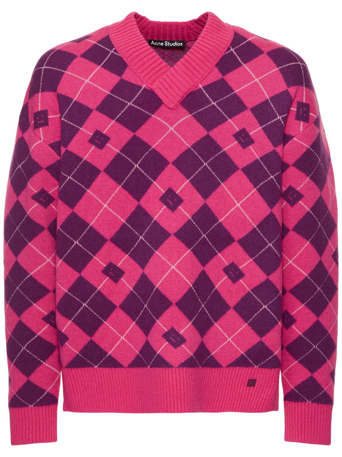 Acne Studios Kwan Wool Blend Knit V Neck Sweater In Bright Pink