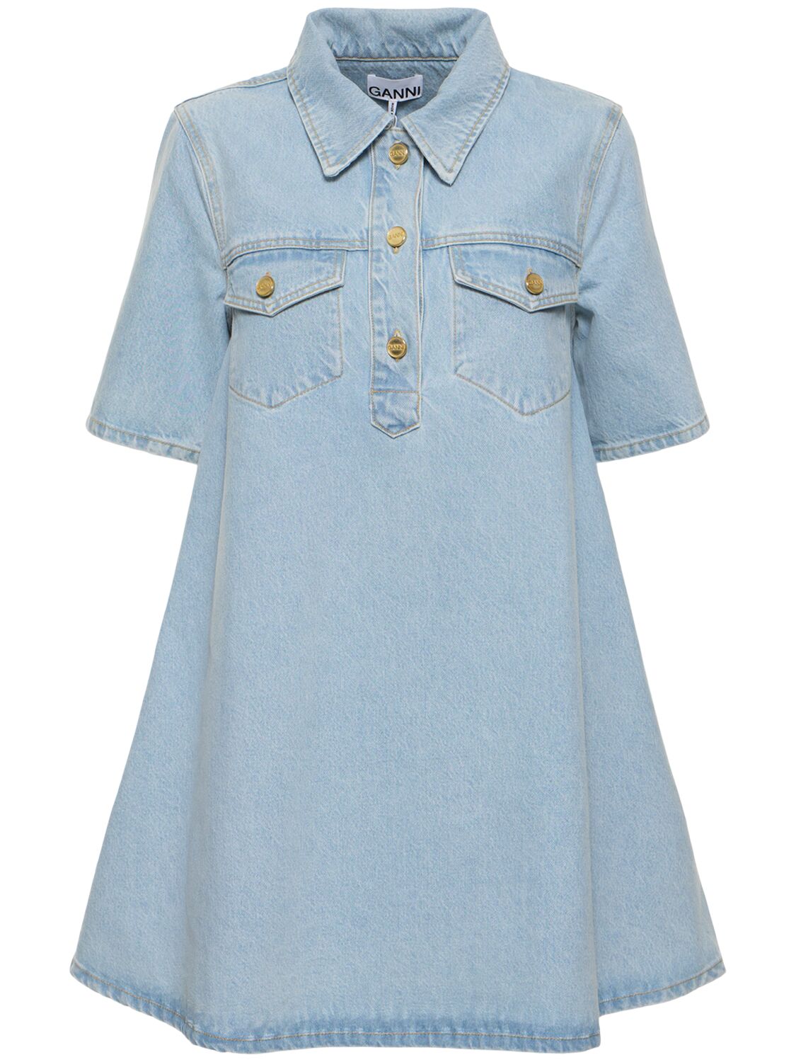 Cutline Cotton Denim Mini Dress