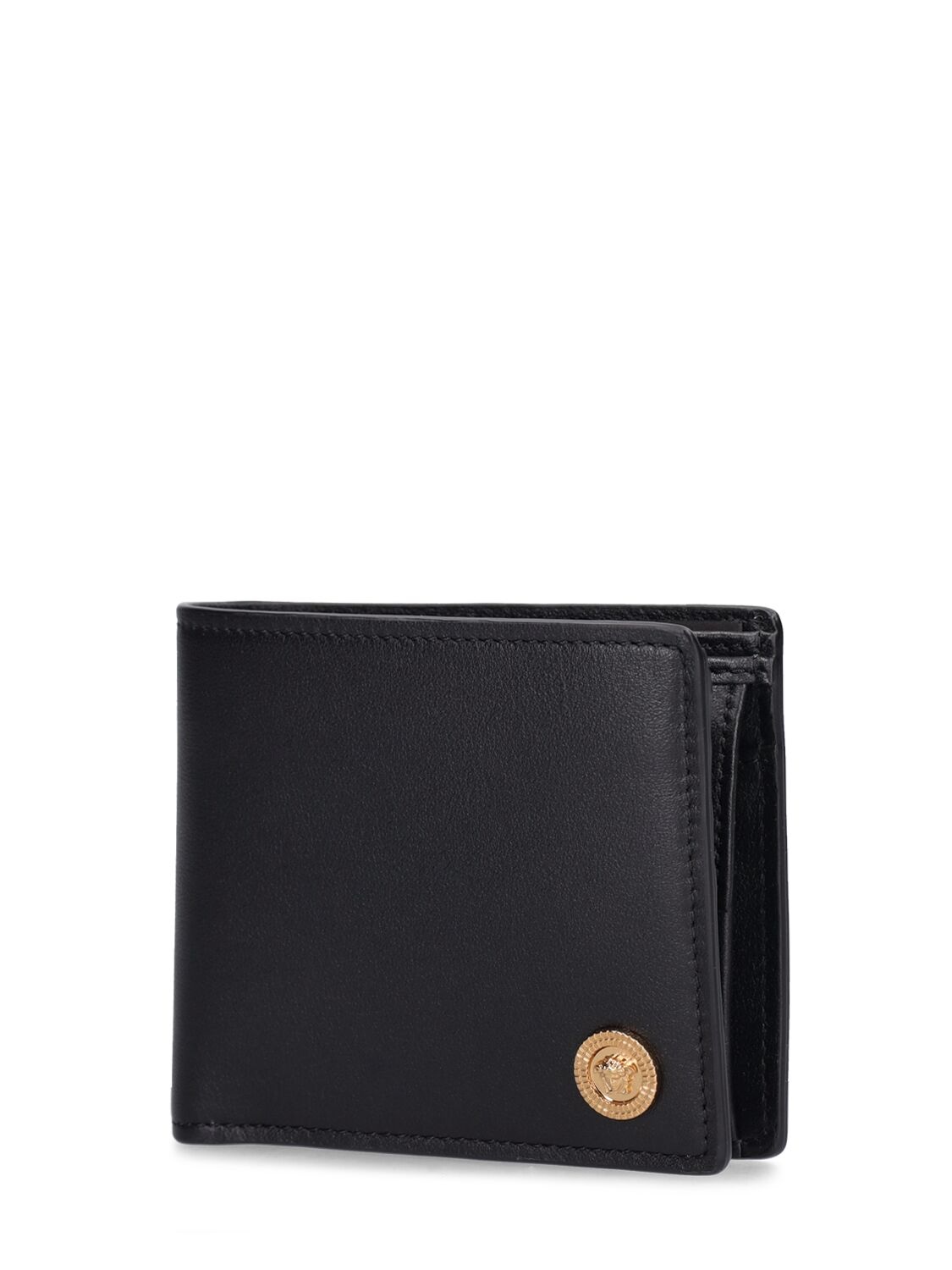 Shop Versace Leather Wallet W/coin Pocket In Black,gold