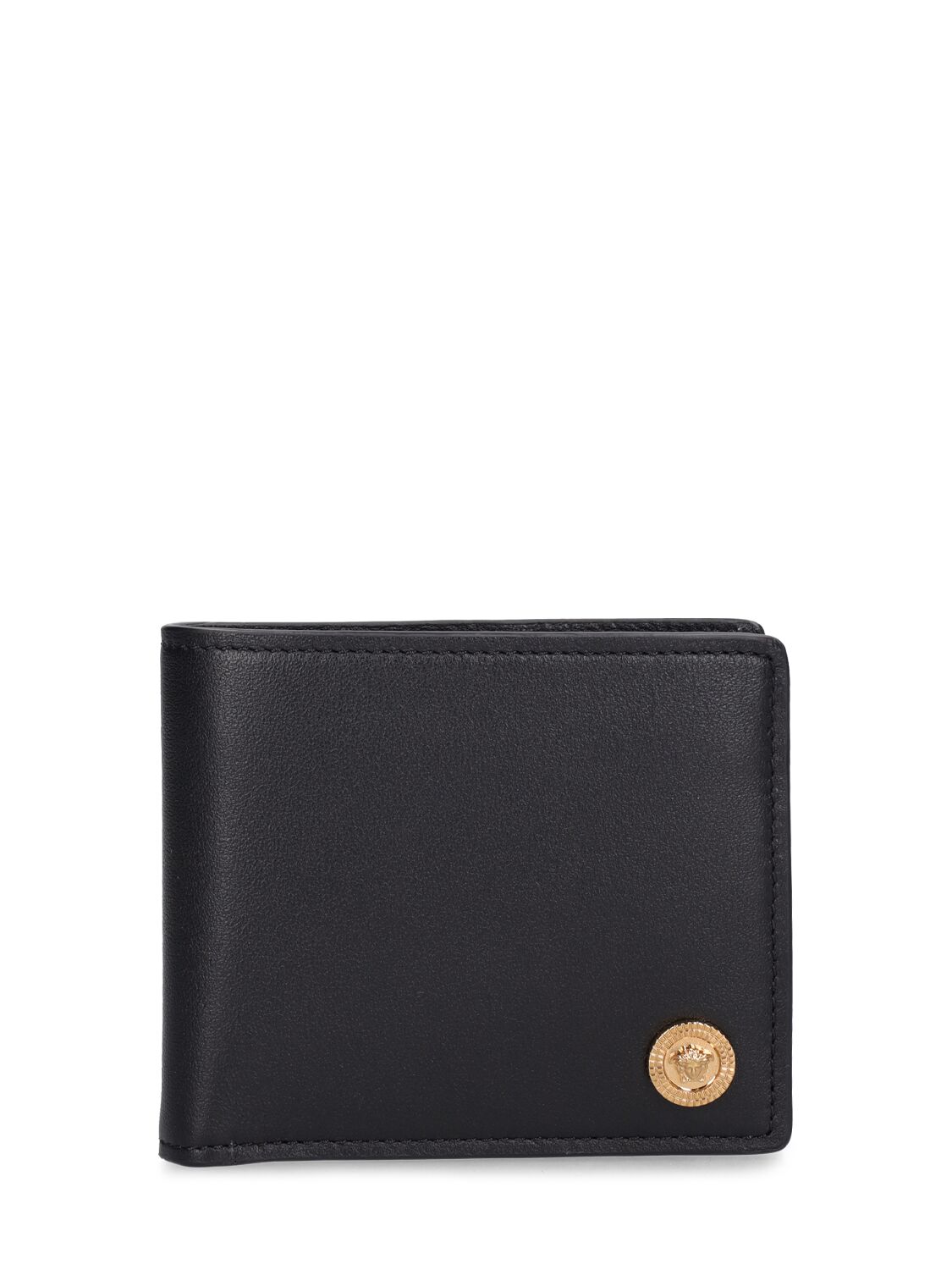 Versace Leather Coin Pocket Wallet In Black,gold