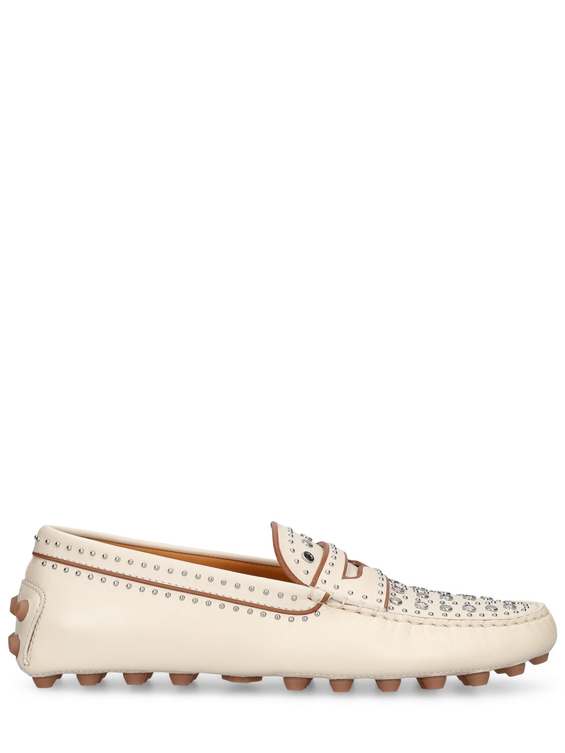 Tod's Gommino Leather Loafers W/mirrors In Beige