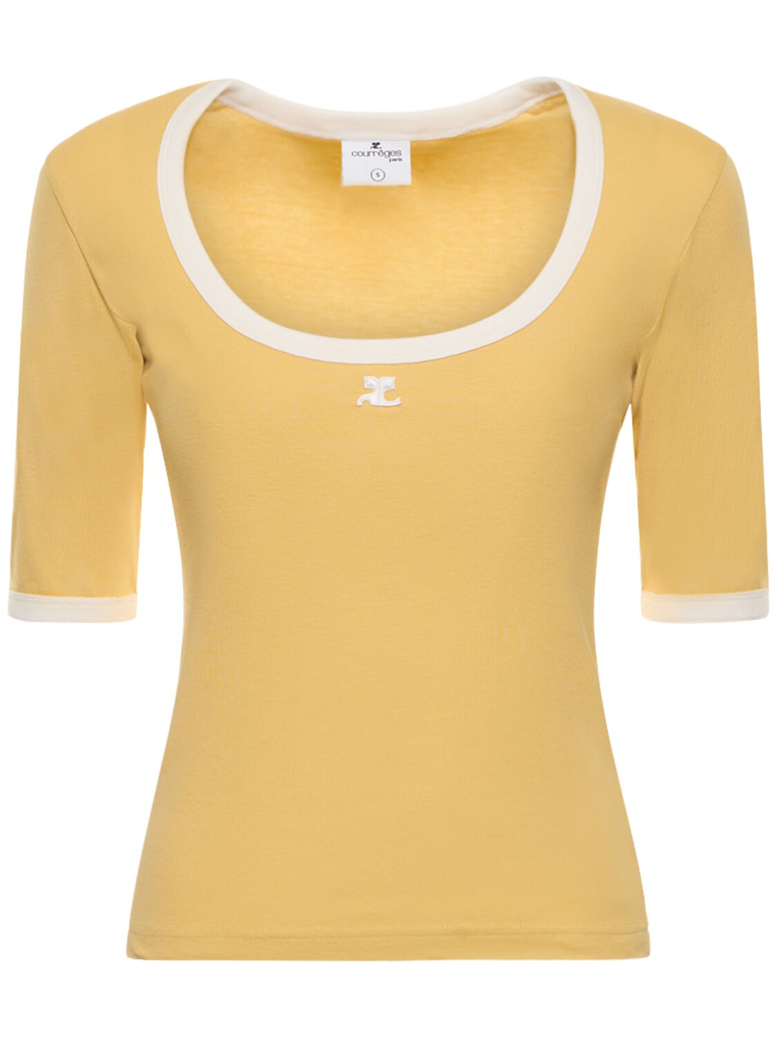 Shop Courrèges Holistic Contrast Cotton T-shirt In Yellow