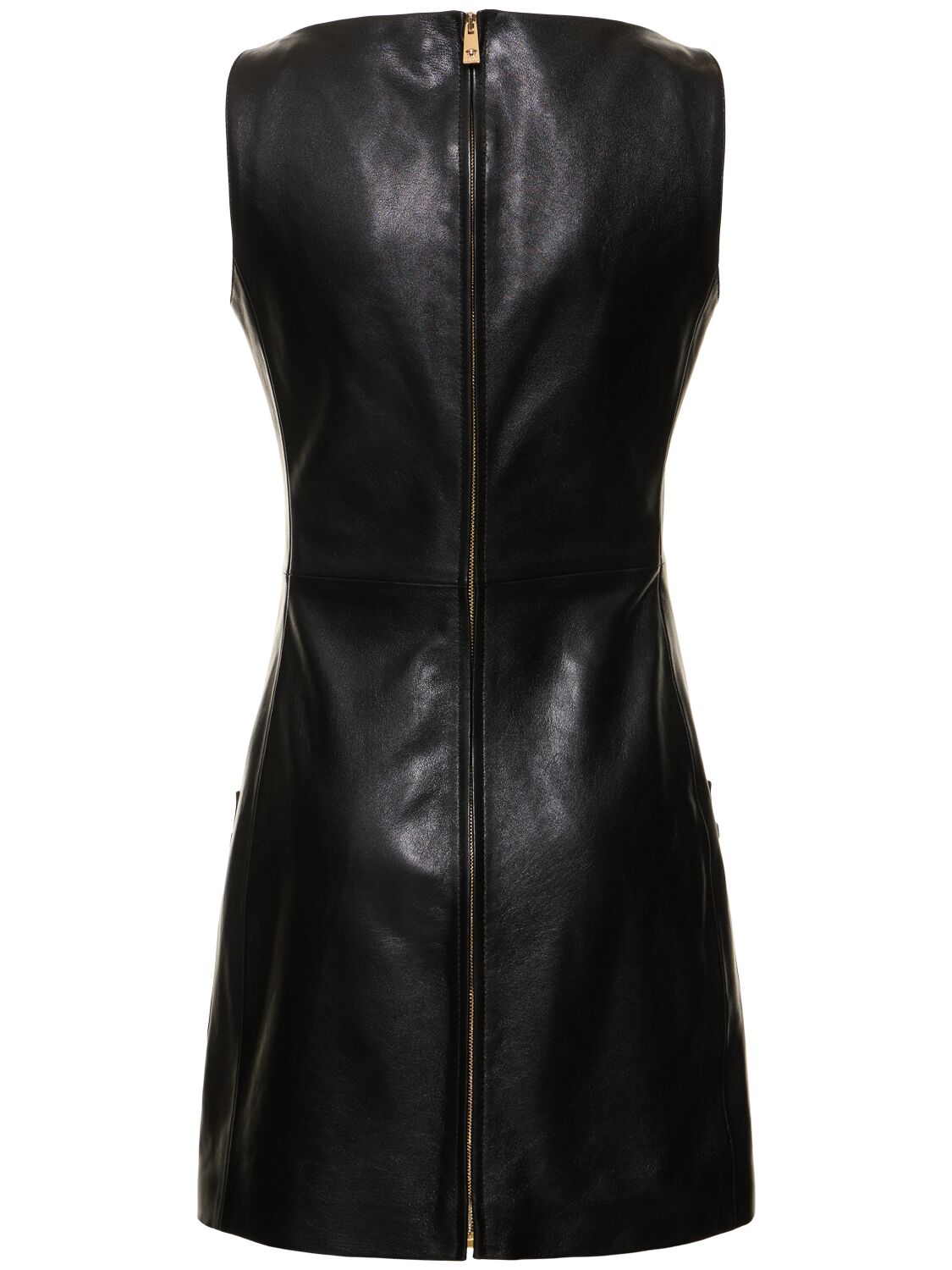 Shop Versace Hollywood Series Leather Dress In 블랙