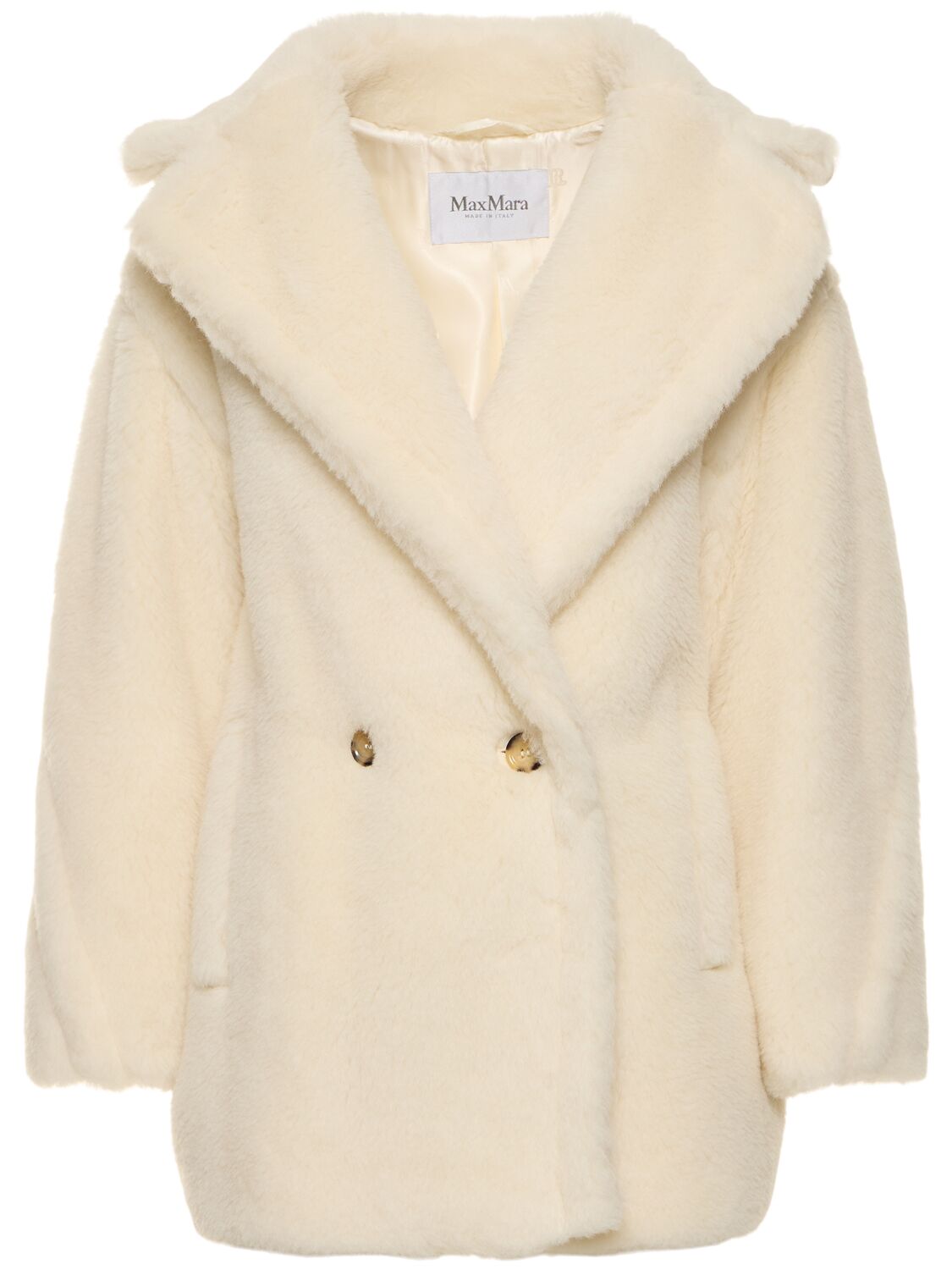 Shop Max Mara Espero Wool Blend Double Breasted Coat In Elfenbein