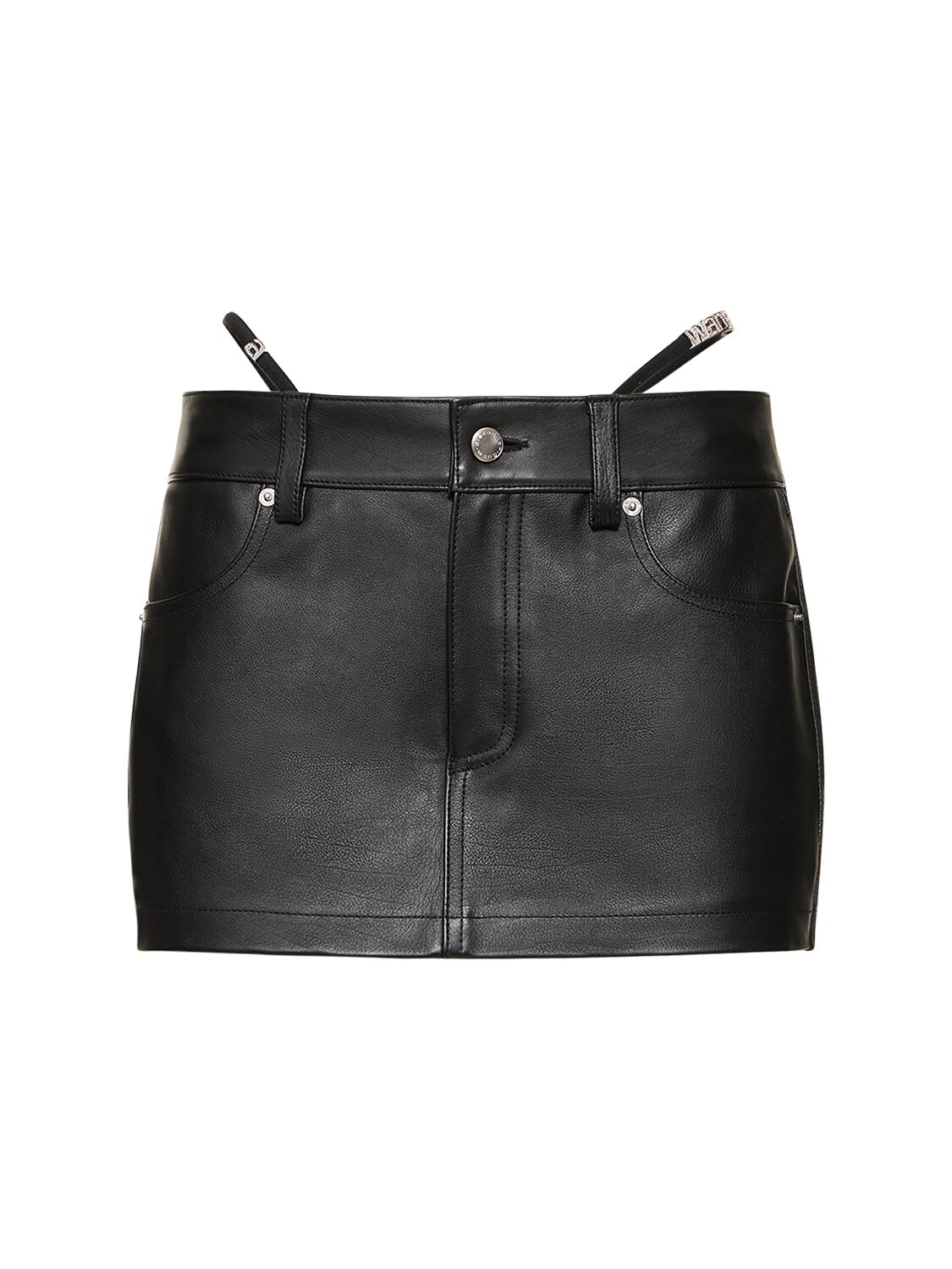 Shop Alexander Wang Leather Mini Skort W/ Buckle Belt In Black