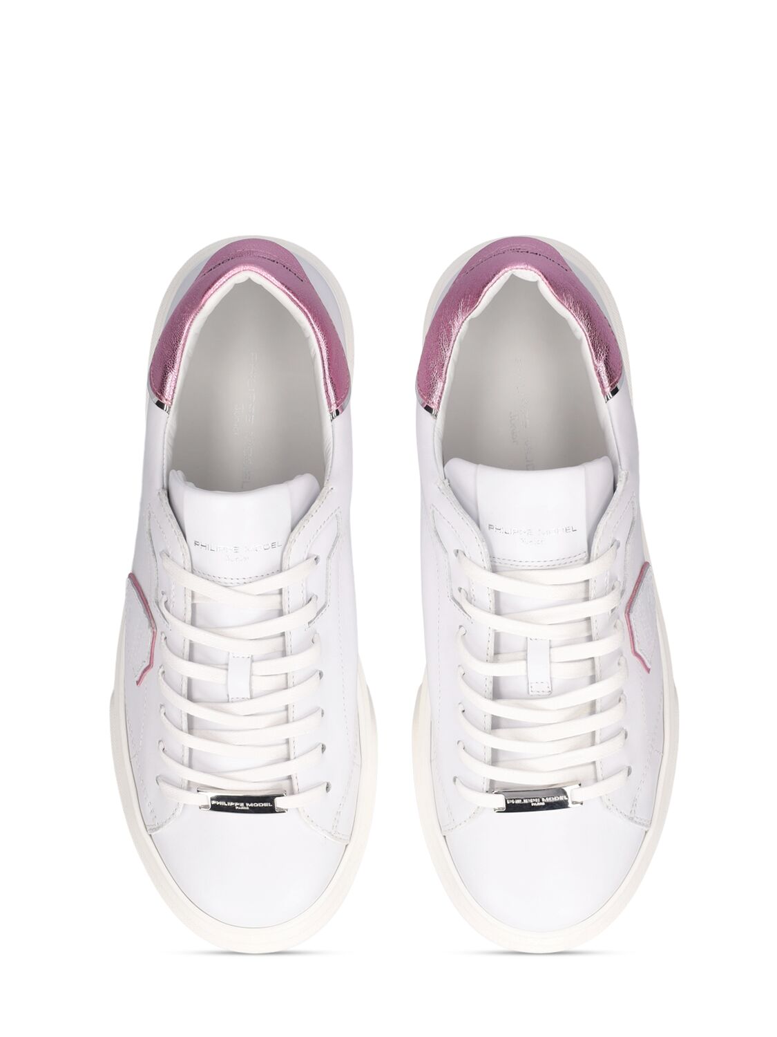 Shop Philippe Model Temple Leather Lace-up Sneakers In White,pink