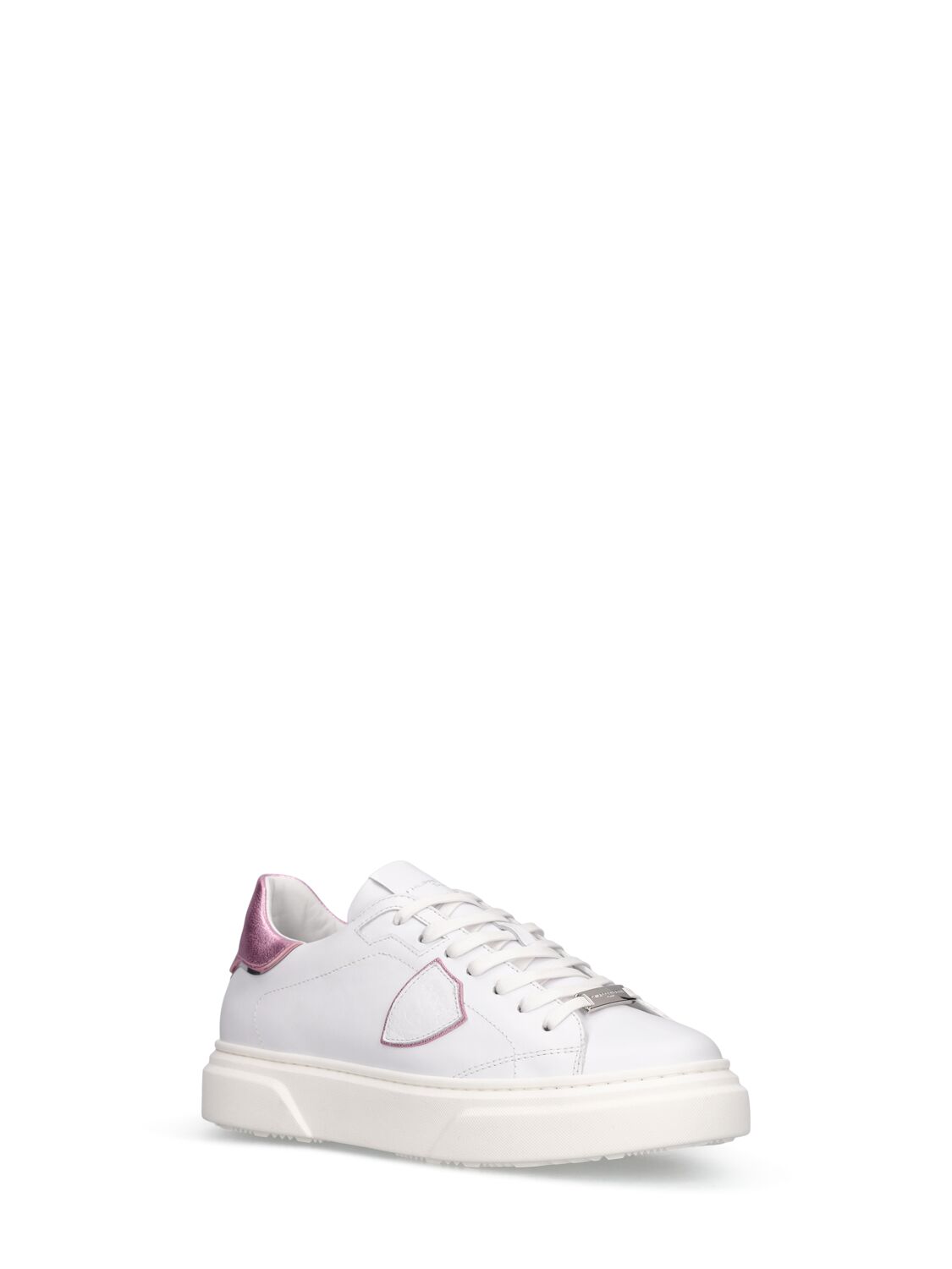 Shop Philippe Model Temple Leather Lace-up Sneakers In White,pink