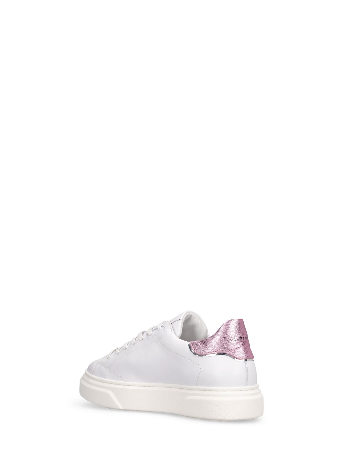 Shop Philippe Model Temple Leather Lace-up Sneakers In White,pink