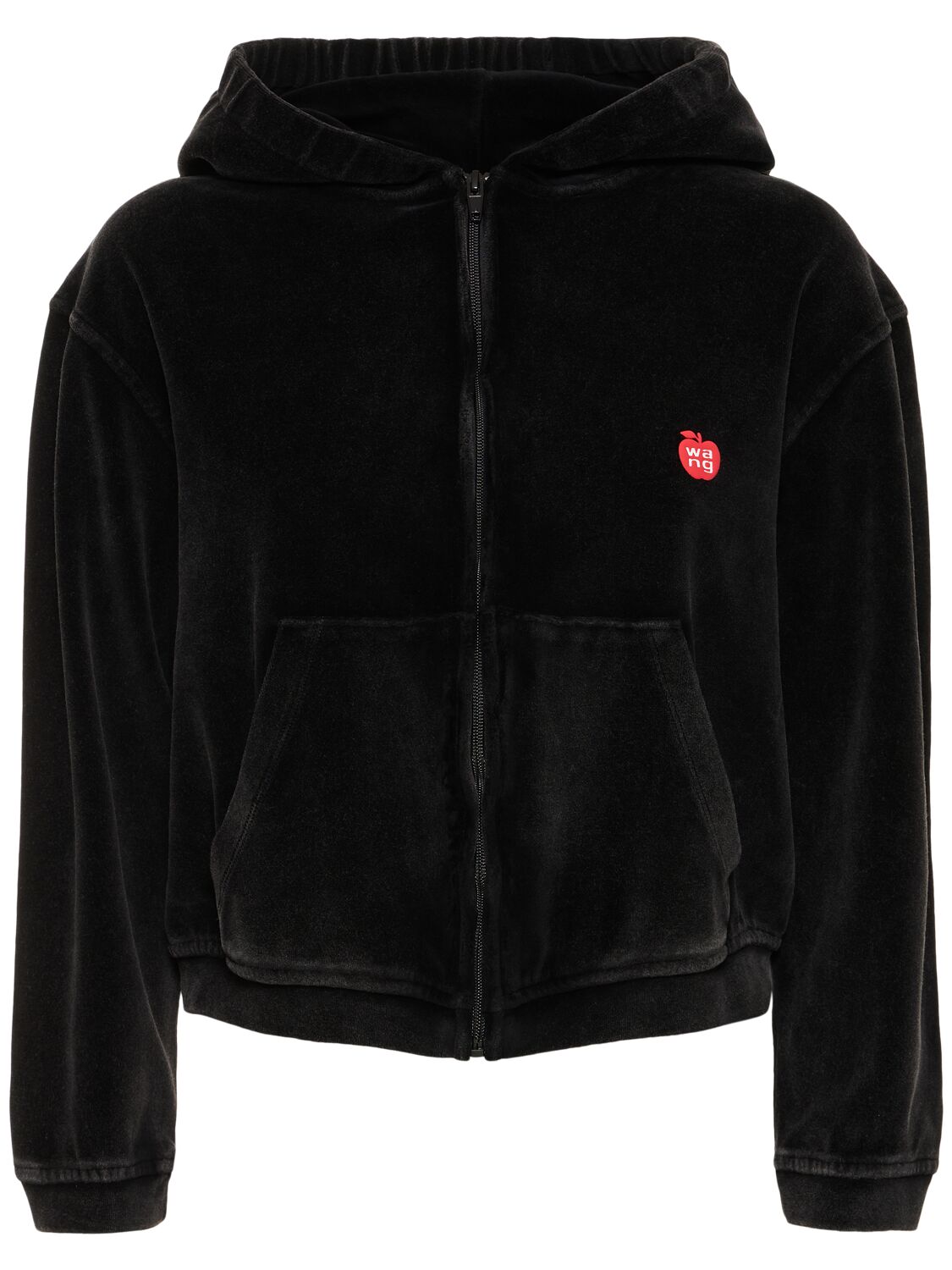 Cropped Zip Up Cotton Hoodie W/ Logo