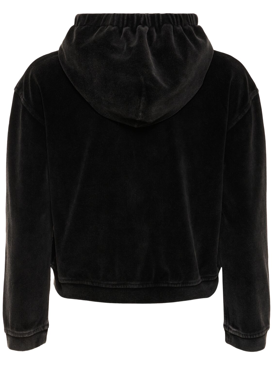 Shop Alexander Wang Cropped Zip Up Cotton Hoodie W/ Logo In Black