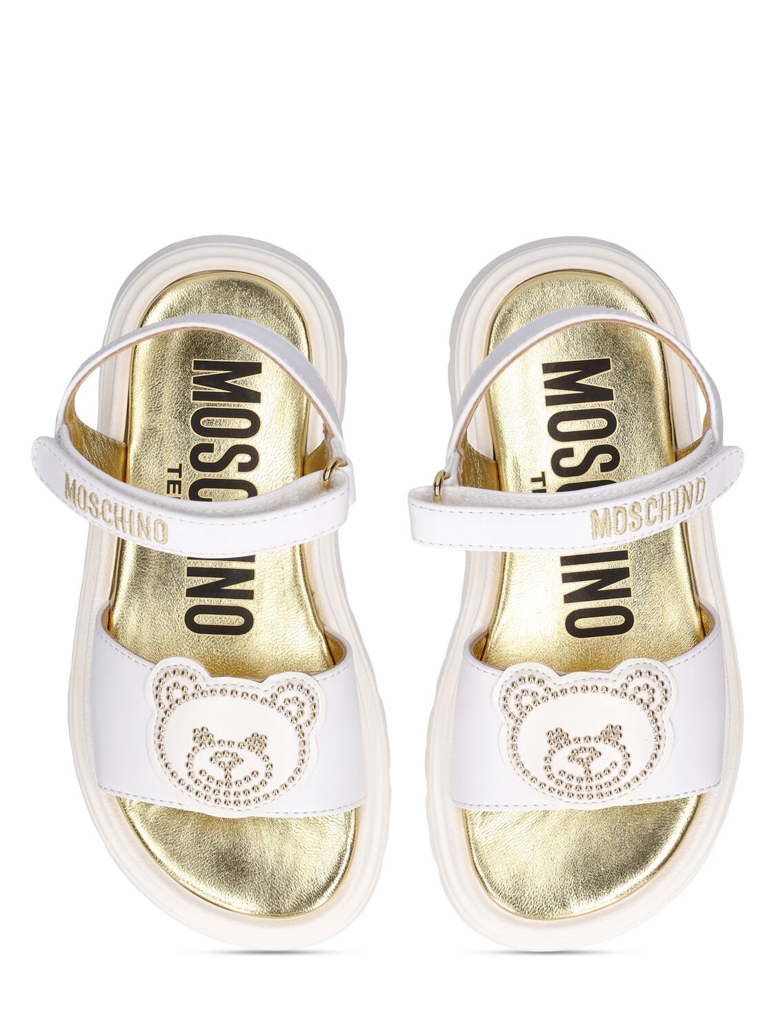 Shop Moschino Embellished Leather Sandals In White