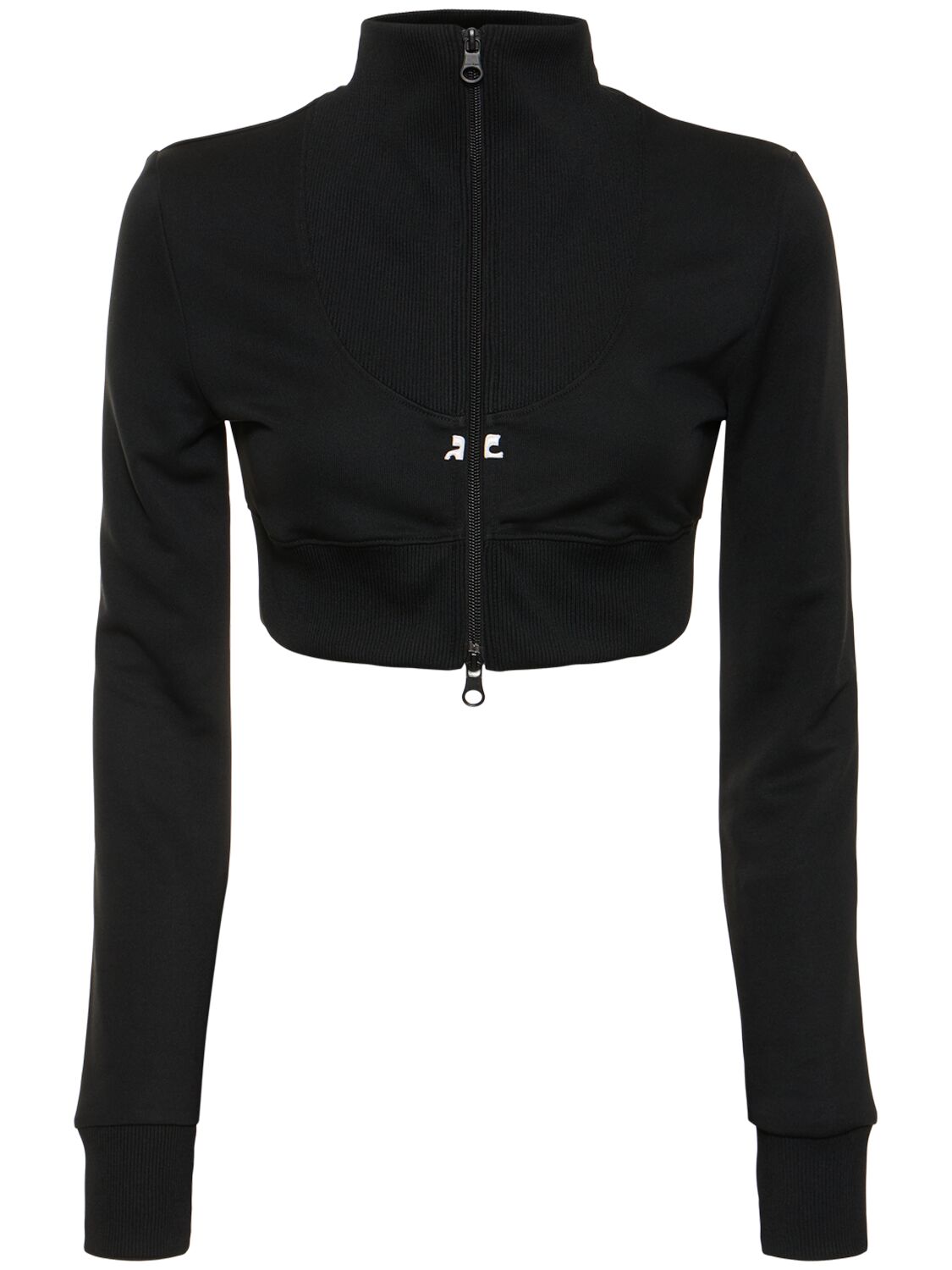 Courrèges Rib Zip-up Crop Tracksuit Jacket In Black