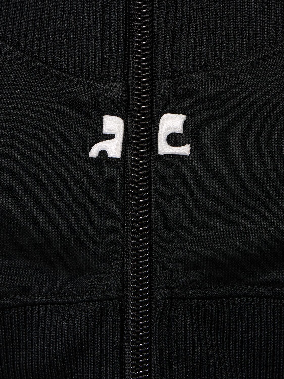 Shop Courrèges Ribbed Cropped Tracksuit Jacket In Black