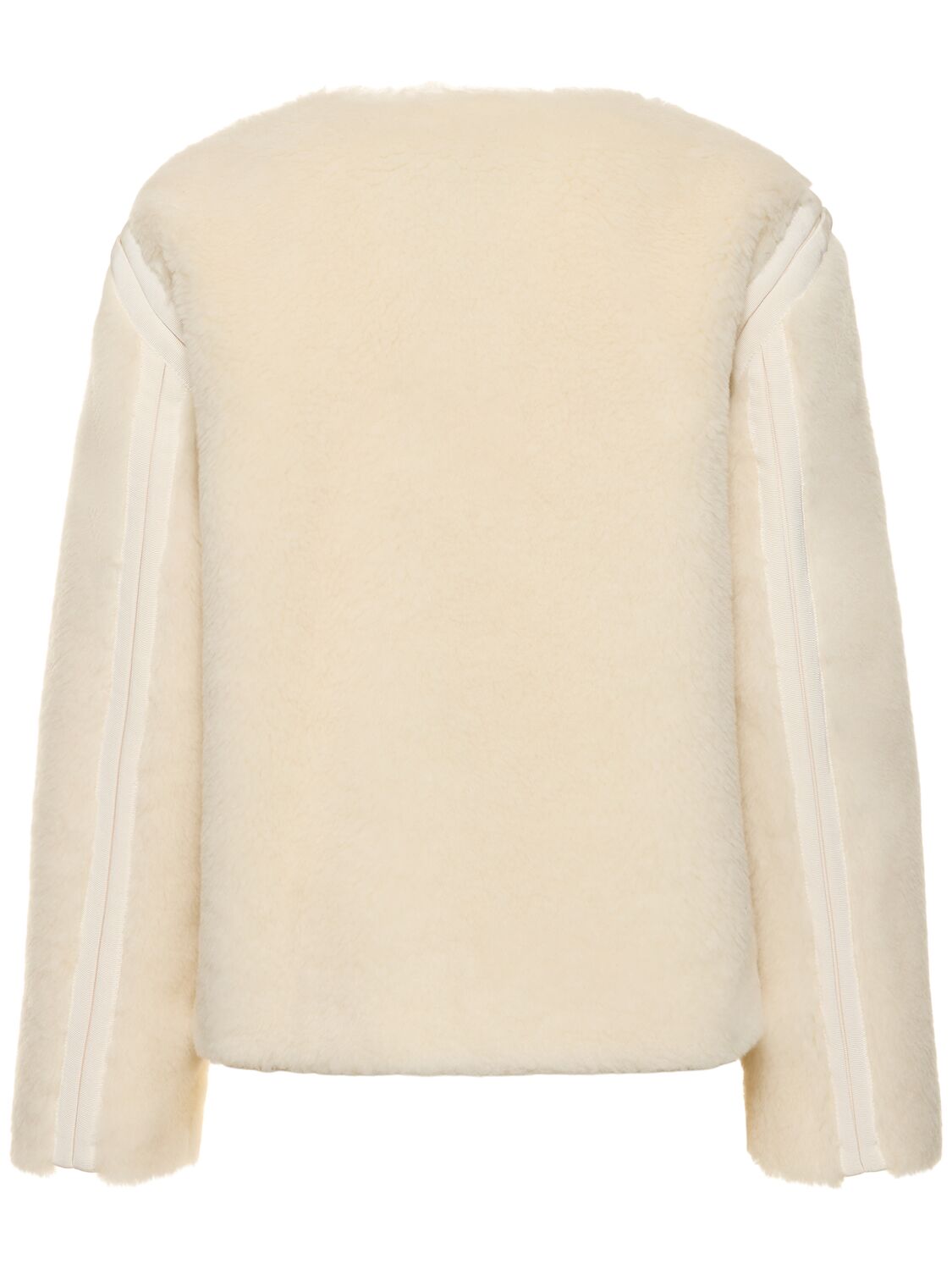 Shop Max Mara Panno Wool Blend Collarless Jacket In Elfenbein