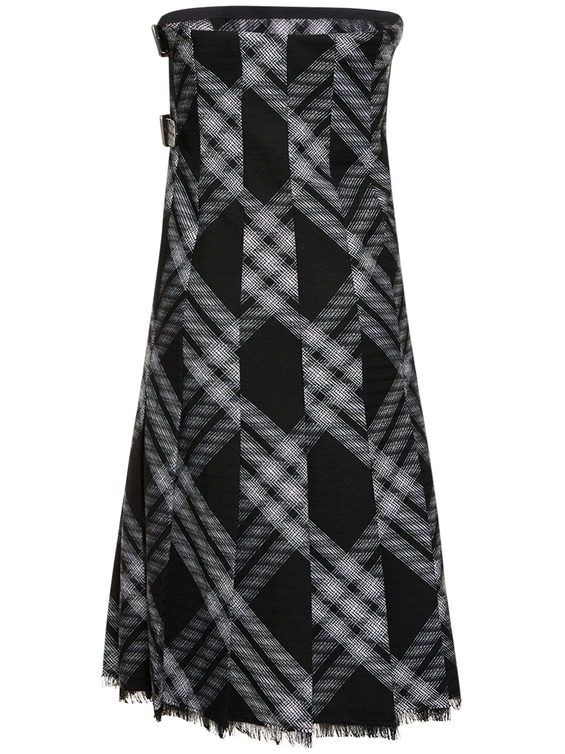 Shop Burberry Wool Knit Strapless Midi Dress In White,black