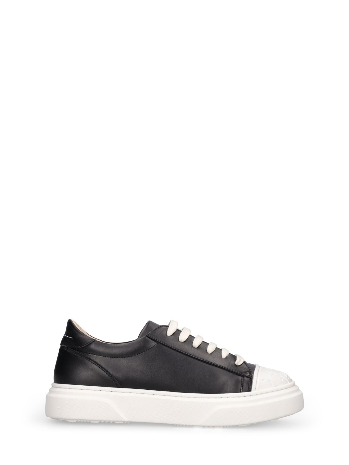 Mm6 Maison Margiela Kids' Embossed Logo Leather Lace-up Sneakers In 블랙