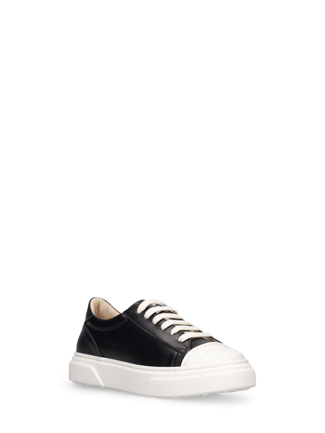 Shop Mm6 Maison Margiela Embossed Logo Leather Lace-up Sneakers In 블랙