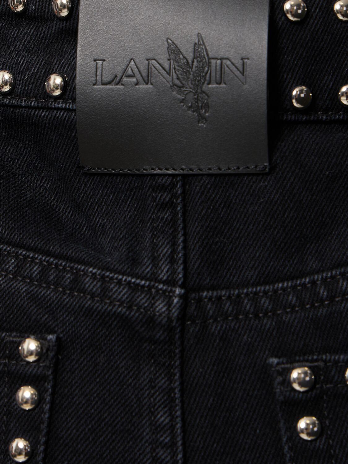 Shop Lanvin Embroidered Studs Flared Denim Pants In Black