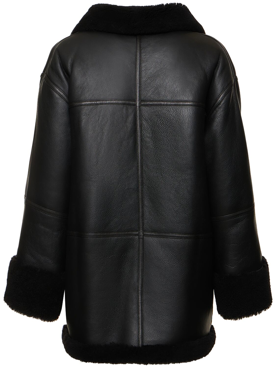 Shop Totême Signature Shearling Zip Coat In Black
