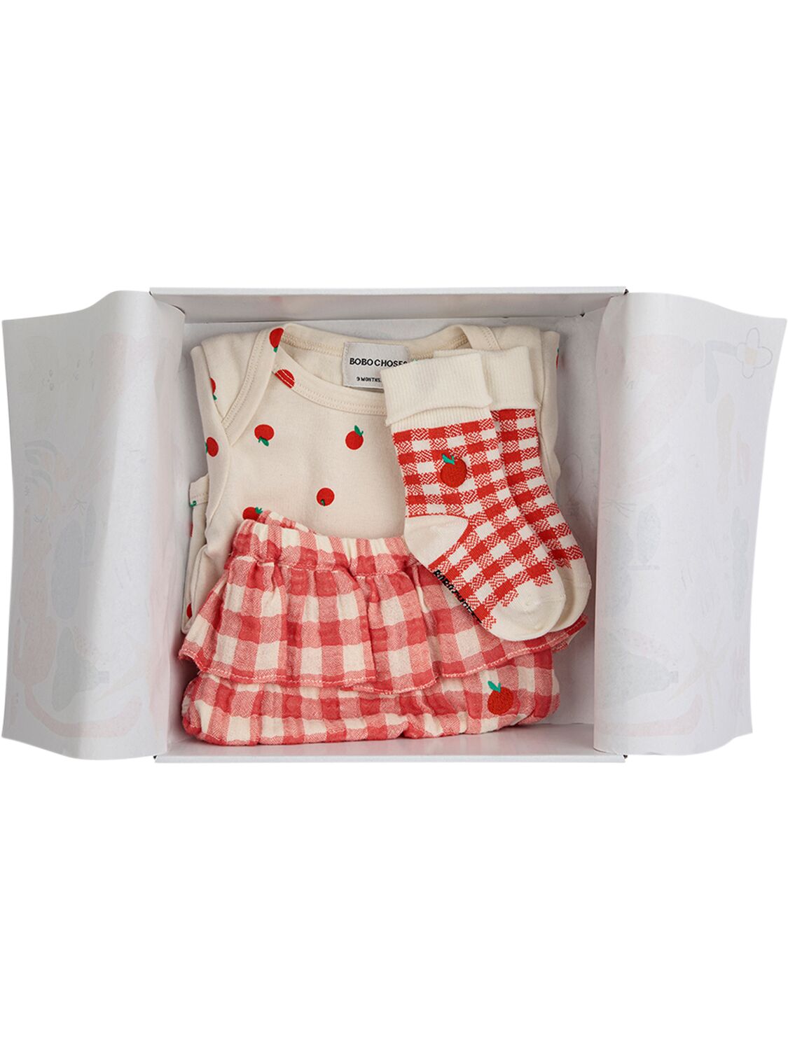 Bobo Choses Babies' Cotton Bodysuit, Diaper Cover & Socks In White,red
